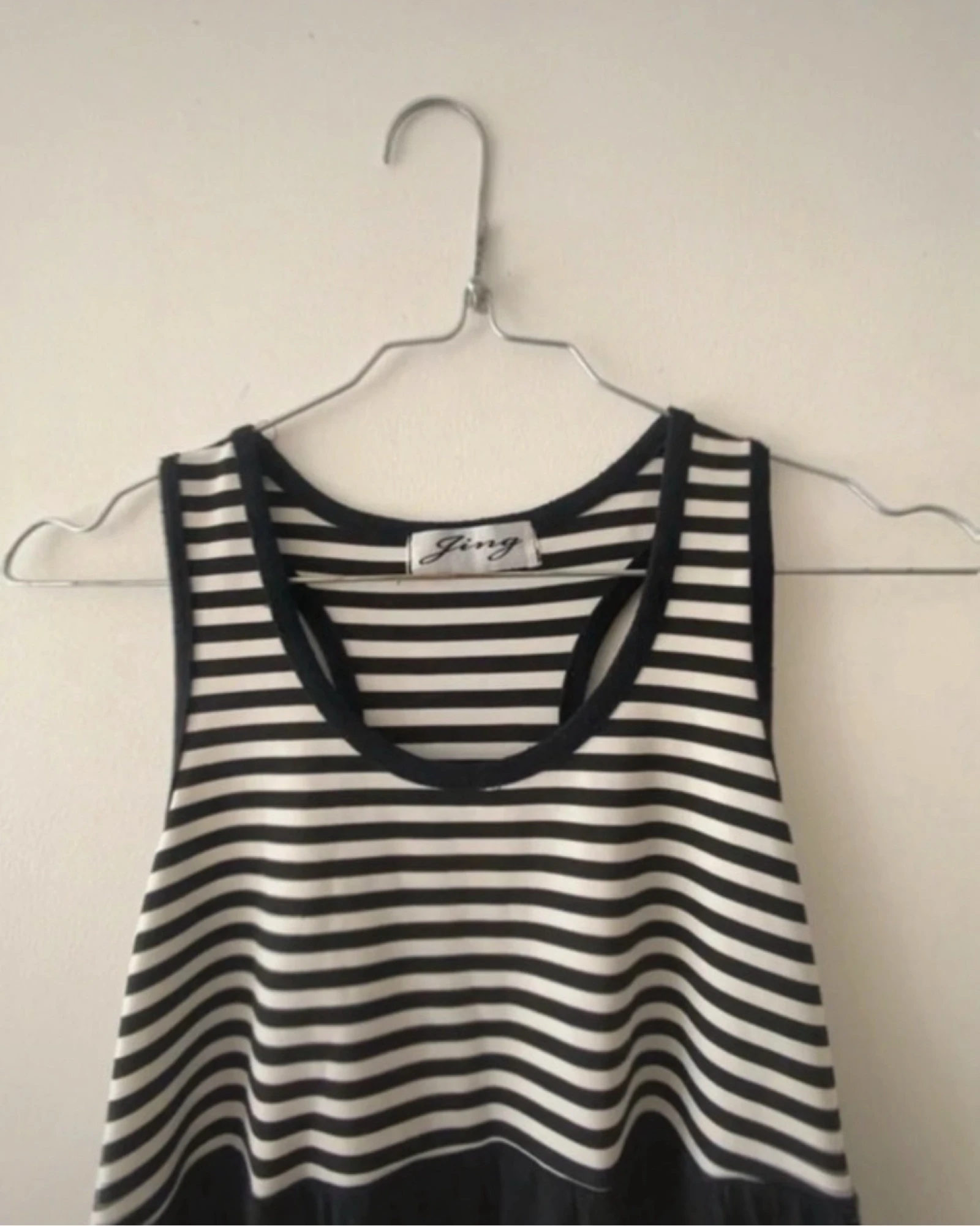 Vestido largo Jing 36 estilo marinero con rayas blancas y negras, sin tirantes, talla maxi – photo 2
